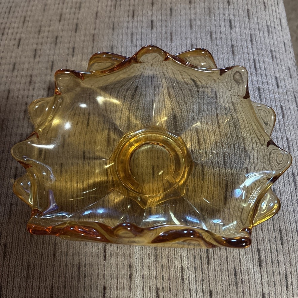 Vintage Viking Bowl Dish Epic Double Crimp Amber Glass 8" X 5" Candy Heavy